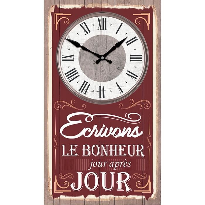 Pendule Le Bonheur Rectangulaire Citation 50 Cm Cdiscount Maison