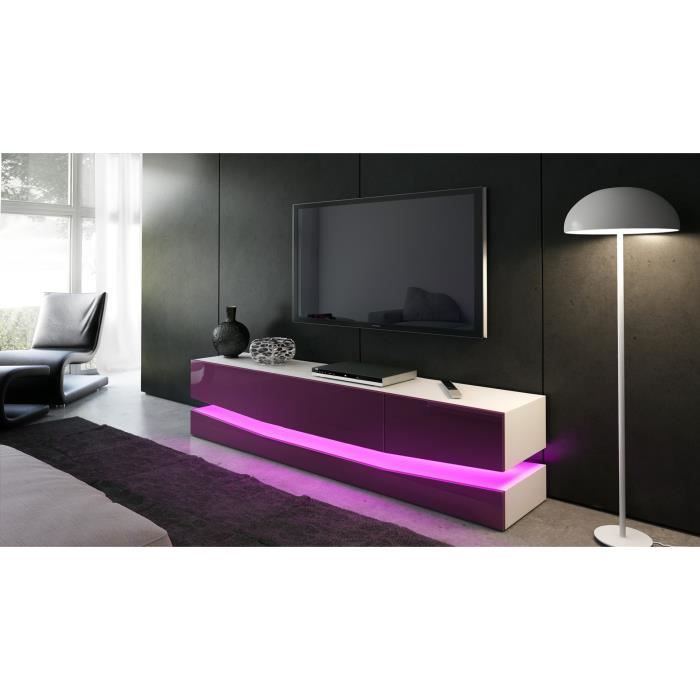 meuble tv - marque - blanc et framboise - 178 cm - tiroir(s) - contemporain - design