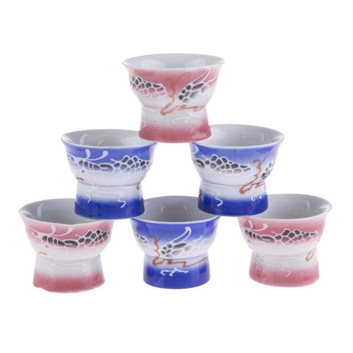 LOT 6 TASSES A SAKE ASIATIQUE BLEU-ROSE - Images Erotiques