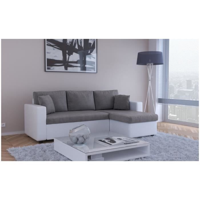 Canapé D Angle Convertible Maria Couleur Blanc Et Gris