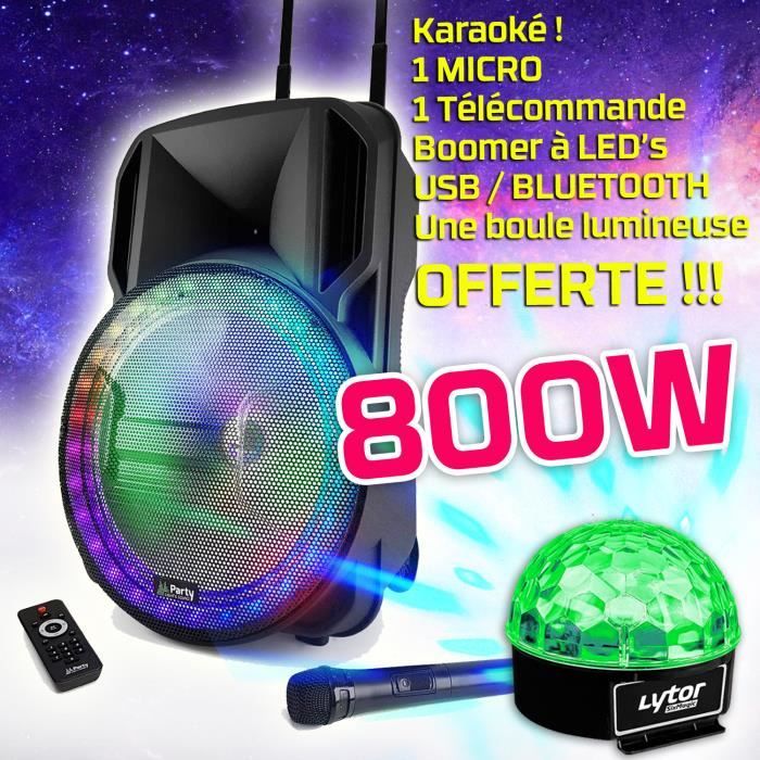 Enceinte Karaoké Lumineuse - Inovalley - Hp59-xxl - Bluetooth V5.0 - 80 Cm - 800 W - Noir INO3760024829700