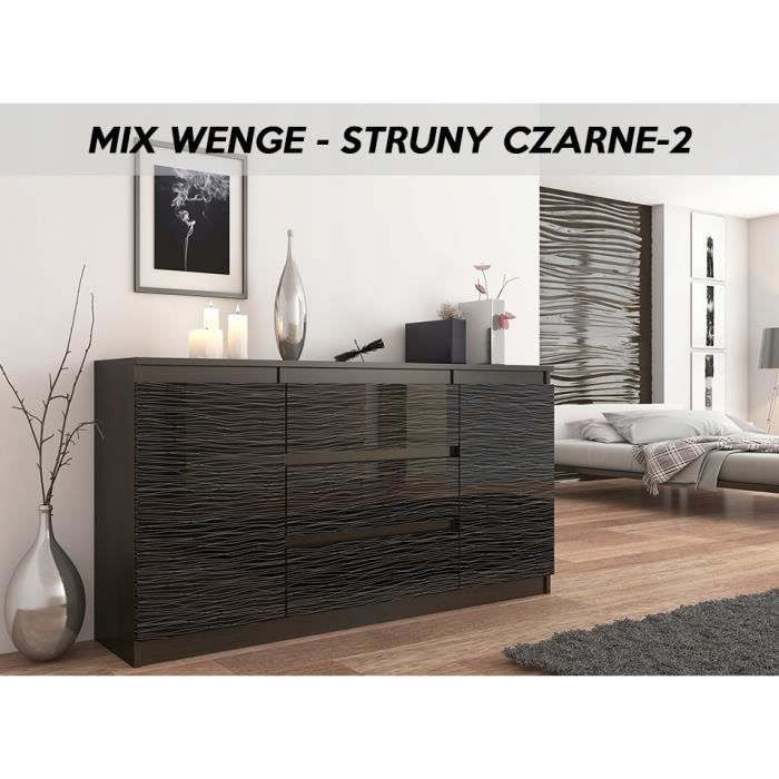 ALBI 2W, Commode tendance meuble rangement buffet chambre/salon/bureau, 140x40x76cm, 3 tiroirs 2 portes, Finition Gloss