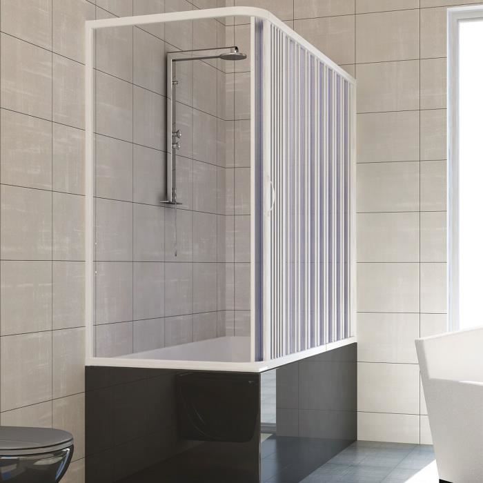 Pare baignoire douche en Plastique PVC - Nadia Latérale - 70x170 cm - Porte pliante - Blanc Mat