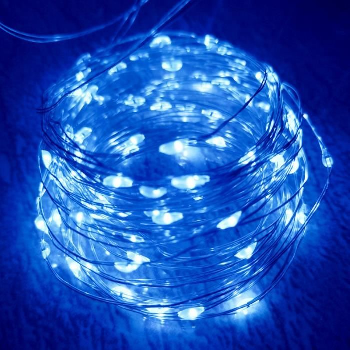 1M 10LED Bleu Guirlande lumineuse Led féerique en fil de cuivre, 1-2-5-10M,  lampe'extérieur de vacances, pour