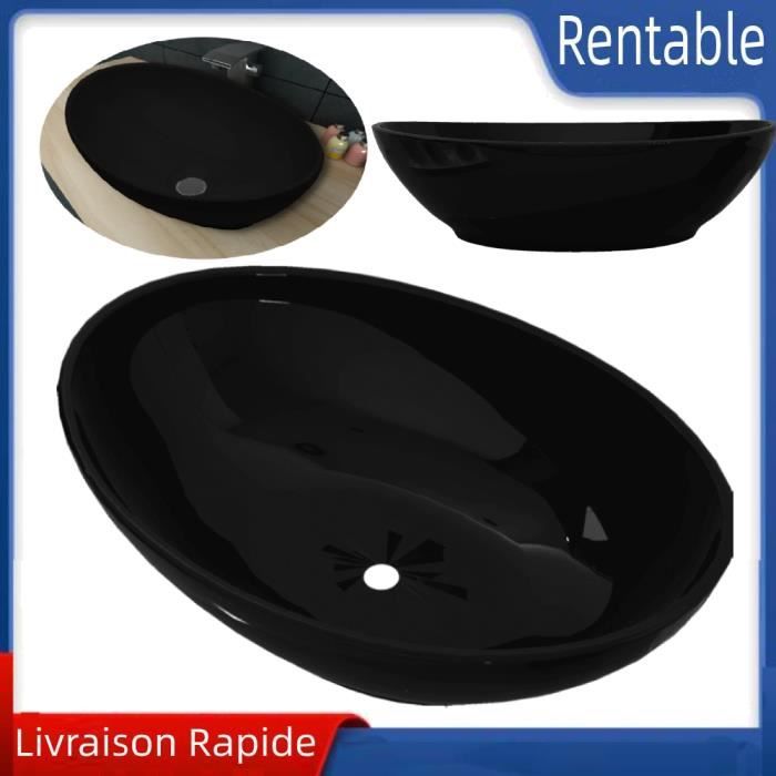 Lavabo - Céramique - Ovale - Noir - 40 x 33 cm - Salle de bain moderne
