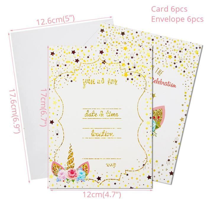 Kit Invitation Licorne - 6 Cartes + Enveloppes + Stickers - Anniversaire Fille