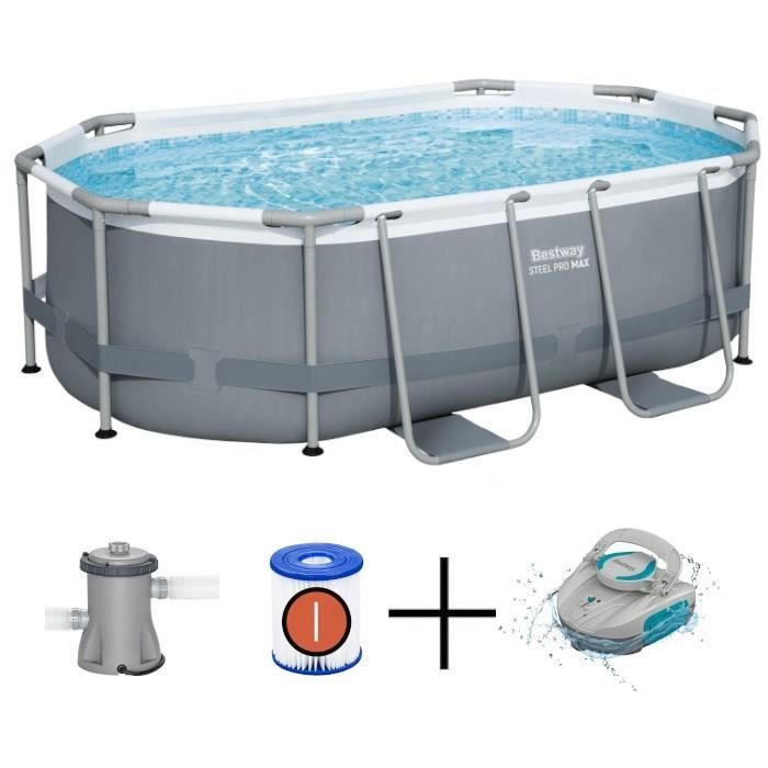 Kit Piscine hors sol tubulaire BESTWAY - Steel Pro MAX™ - 305 x 200 x 84 cm - Ovale + Robot Quartz