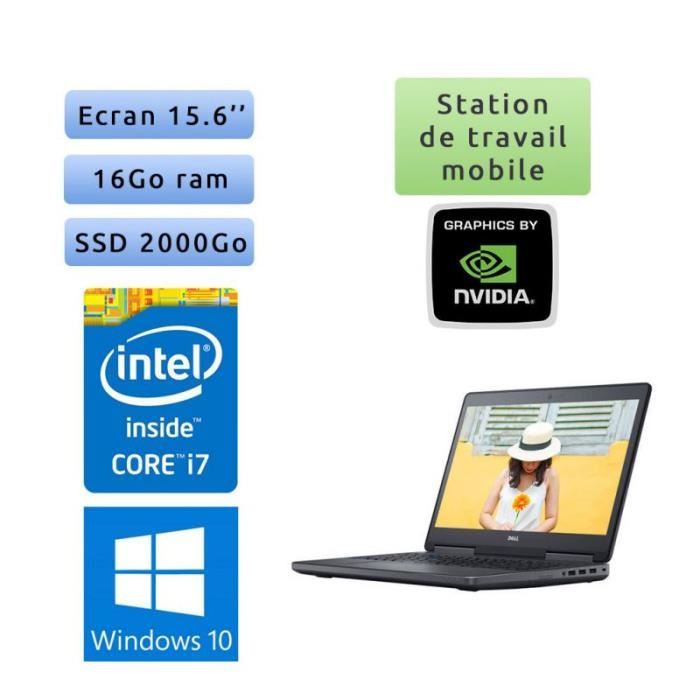 Dell Precision 7520 - Windows 10 - i7 16Go 2To SSD - 15.6 - Webcam - M2200 - Station de Travail Mobile PC Ordinateur Noir