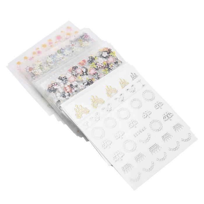 Autocollants De Décoration Pour Ongles - Motif Fleurs Noir Et Blanc - Pour Ongles Naturels Ou Faux Ongles