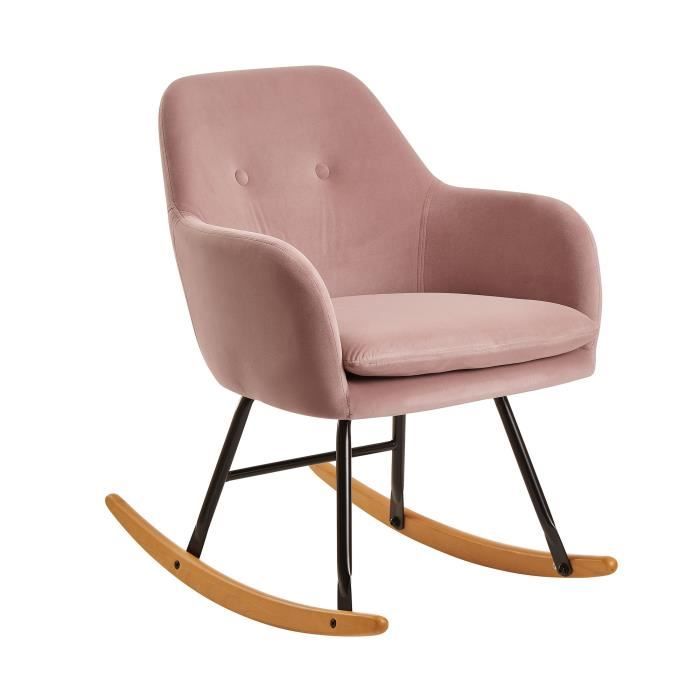 FineBuy Chaise à bascule Scandinave 71x76x70cm Velours Fauteuil de Relaxation [Rose]