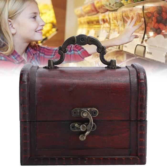 Coffre Au Trésor Bois Avec Serrure - Boîte Rangement Déco Vintage, Tirelire Ou Écrin à Bijoux