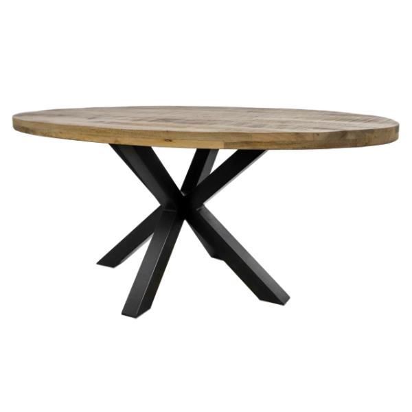 table de salle à manger ovale regina, a une longueur de 220cm et une largeur de 110cm. fabriqué en bois de manguier massif avec u...