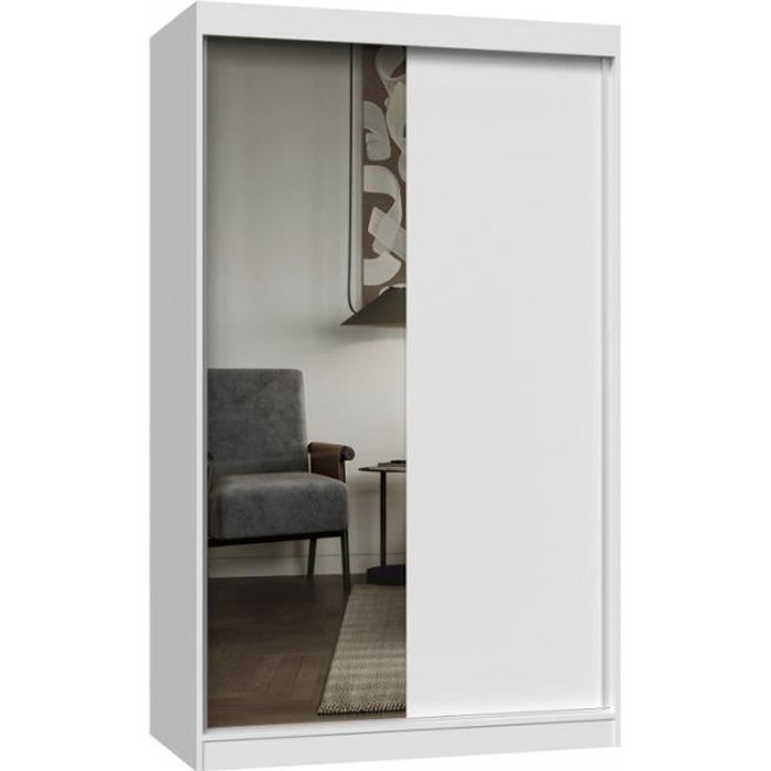 Paolo - armoire &agrave; 2 portes coulissantes - 1 miroir - l. 120 cm - dressing de chambre 2 portes -