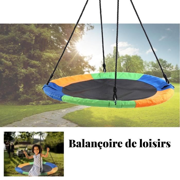 GOPLUS Balançoire Nid d'Oiseau Rond, Balançoire de Jardin en Tissu Oxford et PP, 100CM, Hauteur Réglable 100-160CM, Charge Maximale 150KG, pour Enfant/Adulte(Multicolore(avec Coussin