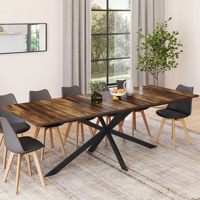 Table à manger rectangle extensible - IDMARKET - ALIX - Bois vieilli et noir - 8-12 personnes - 200-240 cm