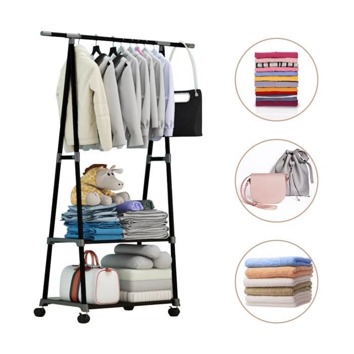 Protoence Portant Vêtements Roulant Double Tige – Organisateur Multifonction Sur Roulettes Pour Chambre, Salon, Bébé Ou Petit Appart