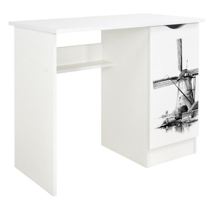 bureau blanc avec étagère roma /motif moulin/