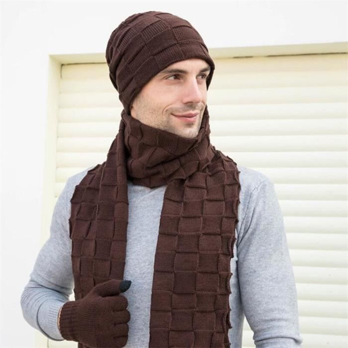 Ensemble Bonnet, écharpe Et Gants D’hiver – Tricoté Acrylique Avec Doublure Polaire, écran Tactile Aux Doigts - 5