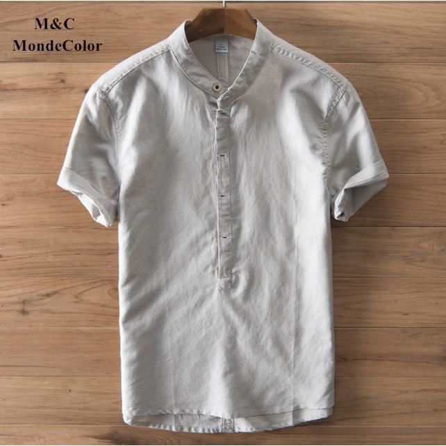 Nouveau Vintage Style Coton Chanvre Chemise Homme Ete Couleur Unie Manche Courte Collier Grande Taille Chemise De Bureau Beige Cdiscount Pret A Porter