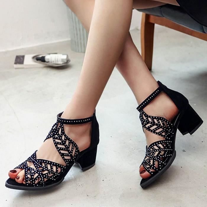 Chaussures Femme Talons Carrés 5,5 Cm - Couleur Unie, Bout Fermé, Style Décontracté, Pour Mariage, Fête