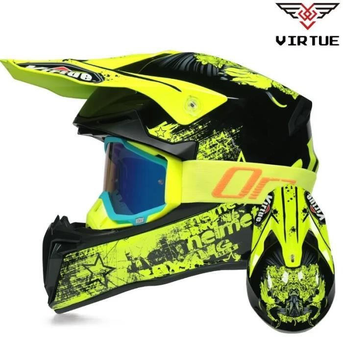 Casque Motocross Tout-terrain Complet - Taille M (54-55cm), Avec Lunettes, Masque Et Gants - Homologué DOT