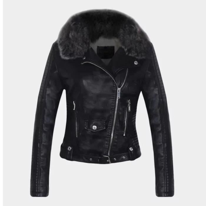 Funmoon Blouson Femme Simili Cuir Court Doubl Polaire Slim Col