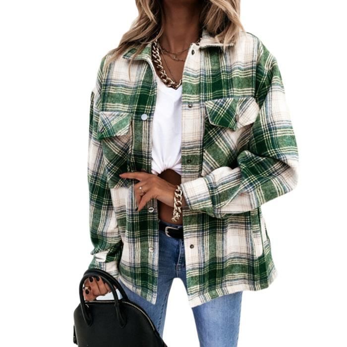 Manteau carreaux sales vert femme