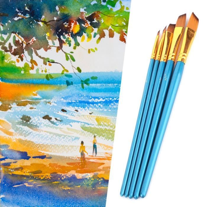 Set De 5 Pinceaux De Peinture - Poils Nylon, Tailles 2/6/8/10/12, Pour Huile, Aquarelle, Acrylique