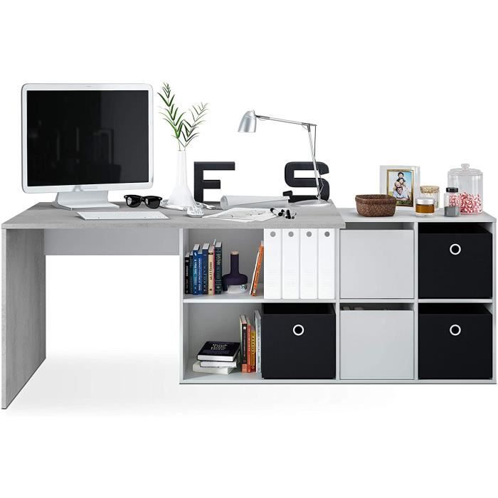 Bureau avec caisson coloris Blanc artic - béton- Hauteur 74 x Longueur 136 x 139 cm Bureau avec caisson coloris Blanc artic - béton- Hauteur 74 x Longueur 136 x 139 cm
