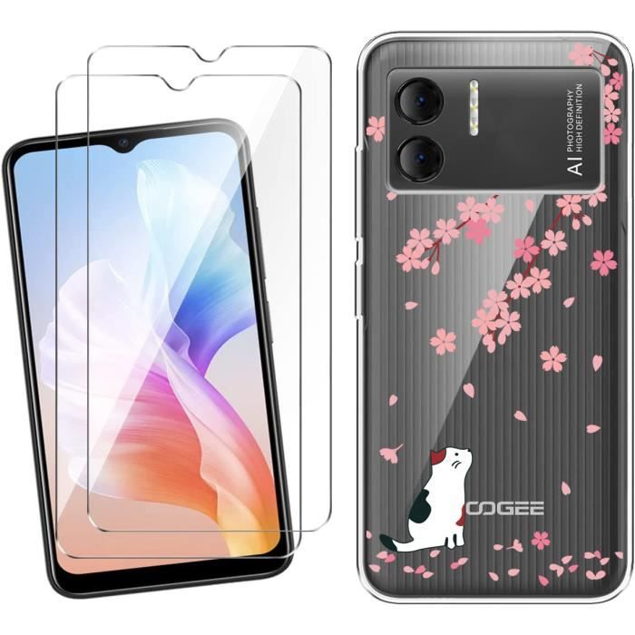 Coque + 2 Films Verre Trempé Pour Doogee Fire 7 - Housse Silicone TPU Noire Transparente