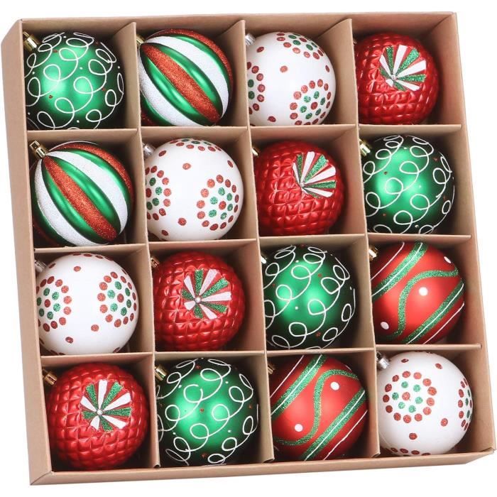 16 Boules De Noël Incassables 80 Mm - Brillantes, Colorées, Pour Sapin 3 à 6 Pieds