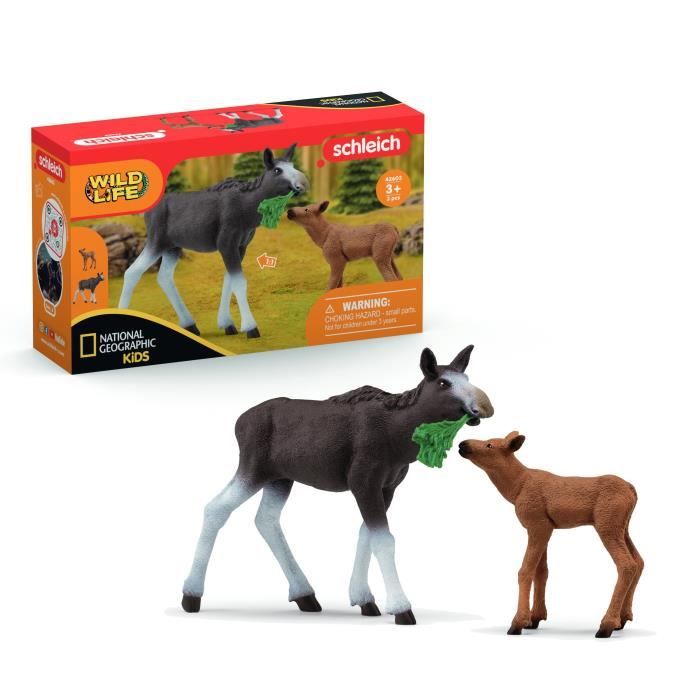 Figurine Élan Femelle avec Veau, Coffret schleich avec maman élan et son bébé, pour enfants dès 3 an