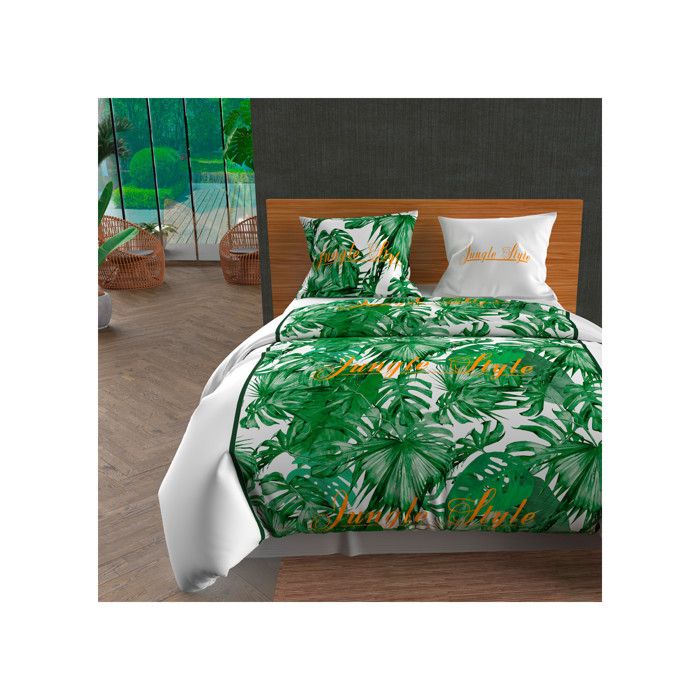 Parure housse de couette en coton 57 Fils/cm2 260x240 cm NOUMEA Vert et Blanc par Soleil docre Parure housse de couette en coton 57 Fils/cm2 260x240 cm NOUMEA Vert et Blanc par Soleil docre
