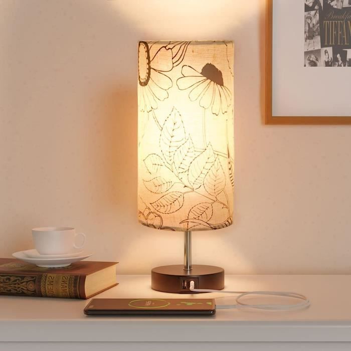 Lanmonlily Lampe de Chevet à Intensité Variable 3 Couleur avec Ports de  Charge USB-A+C, Commande Tactile, Abat-Jour Floral Base 56 - Cdiscount  Maison