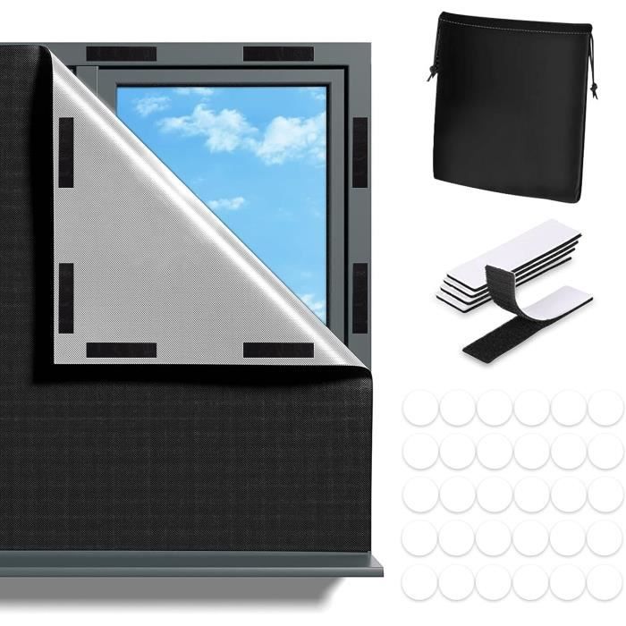Film Occultant Fenêtre Toit 150x200 Cm - Protection Solaire Noire Avec Velcro - Sans Perçage
