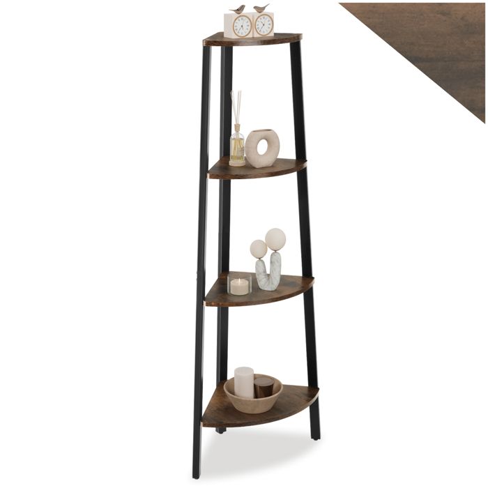 Bibliothèque - TECTAKE - Étagère dangle NEWBRIDGE au style industriel en bois et acier sur 4 niveaux 34 x 34 x 125 cm - Bois foncé