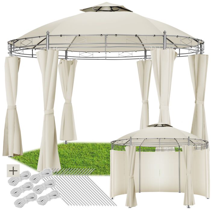 Barnum - TECTAKE - Tonnelle SIANA avec 6 parois latérales en tissu déperlant cordes et piquets inclus Ø 35 m - Crème