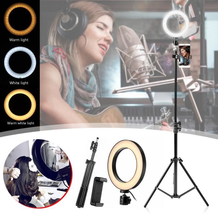 Anneau Lumière d'appoint Beauté Dimmable - 3 Eclairages Réglables + 160cm trépied Support Vidéo Diffusion Web Photo Live
