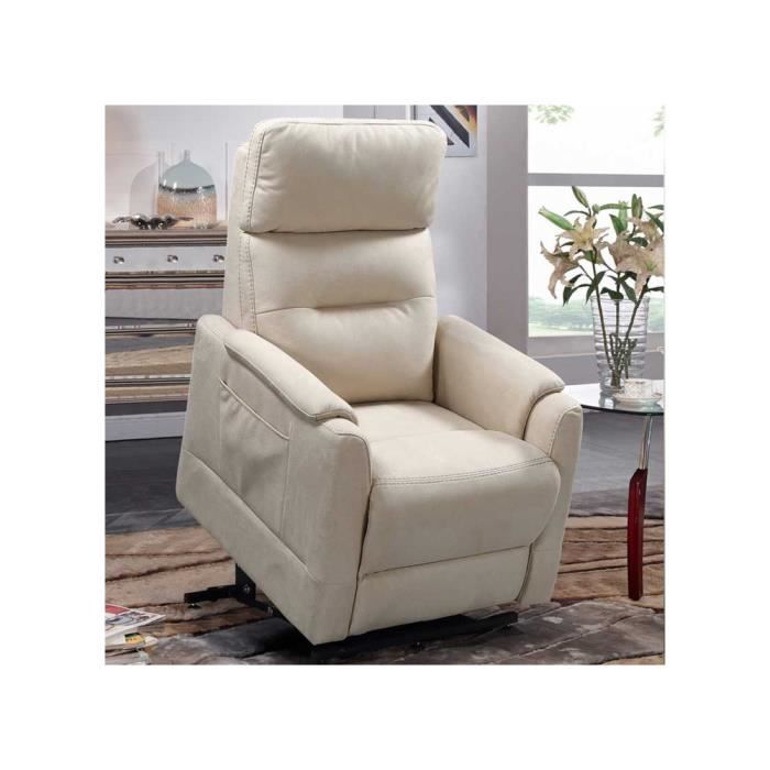 fauteuil relax releveur tissu beige - romel - l 75 x l 89 x h 107 cm