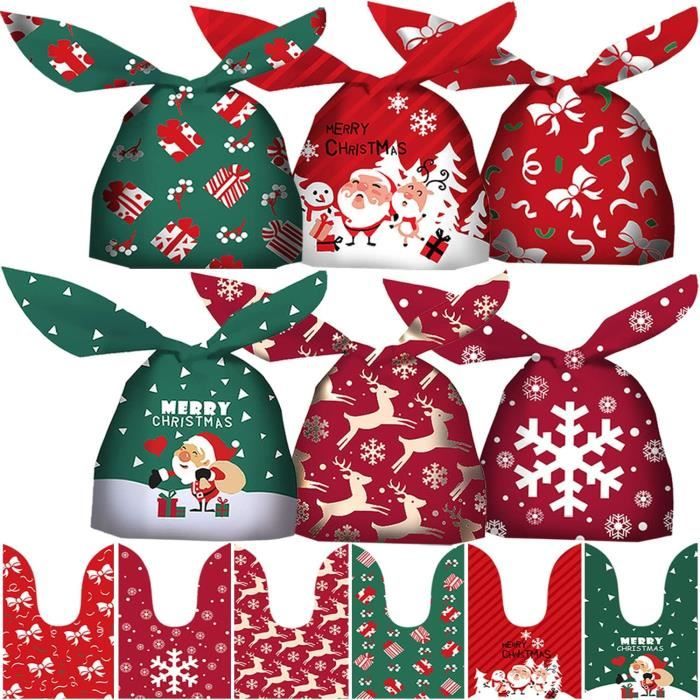 60Pcs Sacs Bonbons Noël Plastique Pochette Sachet Bonbons Sacs Cadeaux Friandises Alimentaire