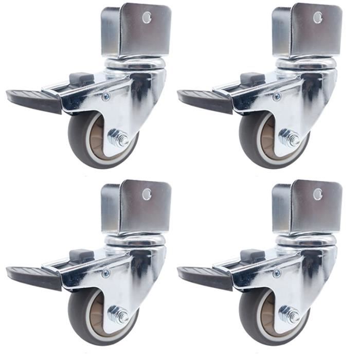 4 Roulettes Pivotantes M10 - Charge 40 Kg Par Roue (160 Kg Total) - Diamètre 7.8 Cm - TPR Silencieux - Gris - 11