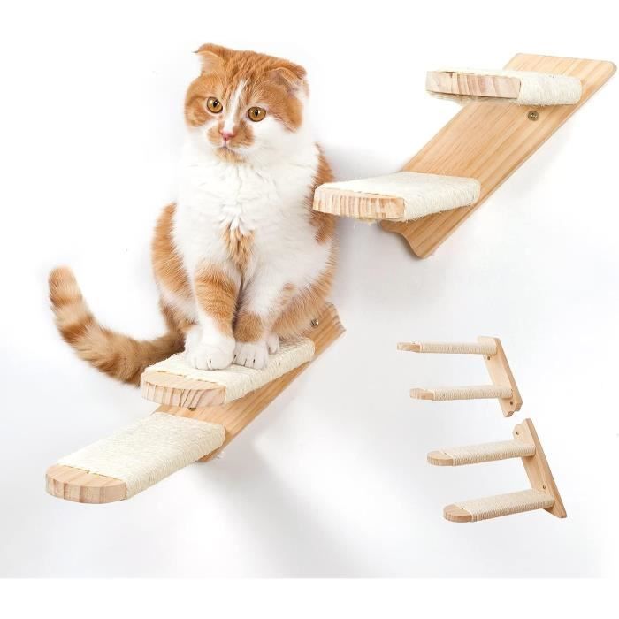 Escalier Mural Pour Chat Échelle À 4 Marches Réversible Avec Griffoir En Sisal