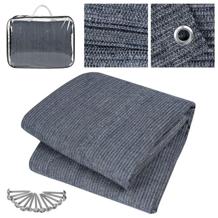 Tapis D'Auvent Camping Polyéthylène Respirant Antidérapant – Gris/Bleu Avec 12 Œillets, 13 Piquets & Sac De Transport Tapis D'auvent Polyéthylène Haute Densité