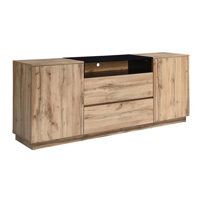 Buffet avec 2 portes 2 tiroirs et 1 niche - Naturel clair et Noir - CEMILINA Buffet avec 2 portes 2 tiroirs et 1 niche - Naturel clair et Noir - CEMILINA