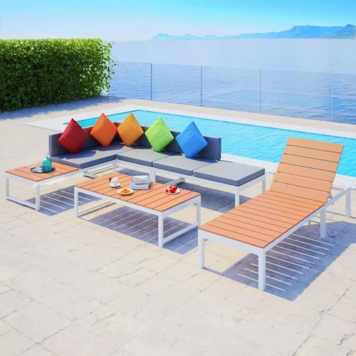 vidaXL Salon de jardin 5 pcs avec coussins Aluminium et WPC