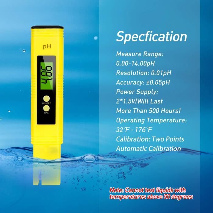 PH Mètre Numérique, Testeur de qualité de l'eau Digital LCD, Plage de Mesure pour 0-14 Ph, 0,01 Ph Précision, pour l'eau Po