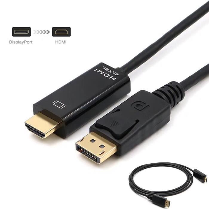 Câble Display Port vers HDMI 4K, Zamus Adaptateur DisplayPort (DP) mâle vers  HDMI mâle 4K 30Hz Résolution,1.8 m, Noir - Cdiscount Informatique