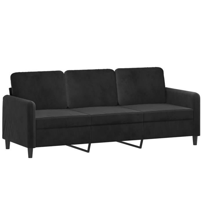 Canapé 3 Places Noir 180 Cm – Tissu – Avec Coussins Décoratifs – Neuf