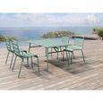 Salle à manger de jardin  en métal: une table L.160 cm et 4 chaises empilables - Vert amande - MIRMANDE-1
