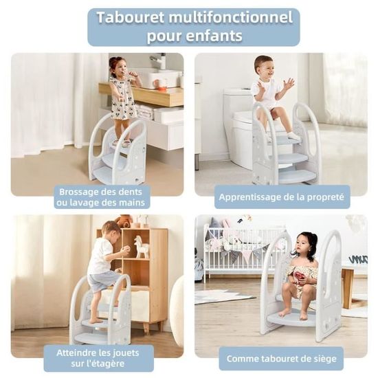Marche Pied Pliable à 2 Marches pour Bébé, Tour d'apprentissage Pliable, pour Salle de Bain, Chambre d'enfant, Cuisine, Anti-basculement et Antidérapant, Gris